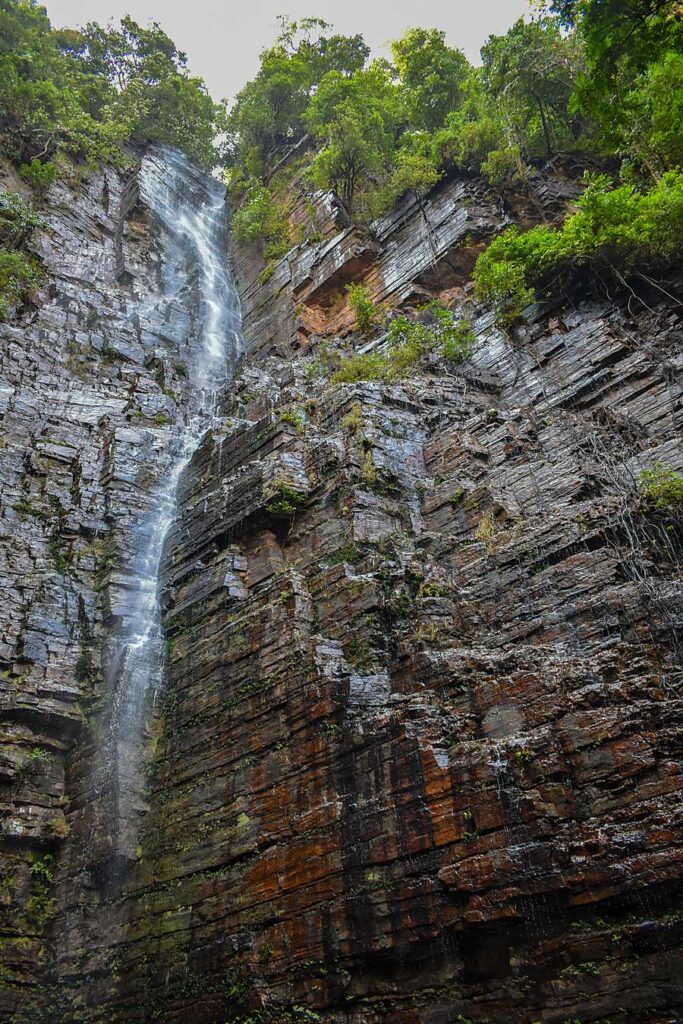 The cliff and waterfall at Dindéfélo, in the Kédougou region.