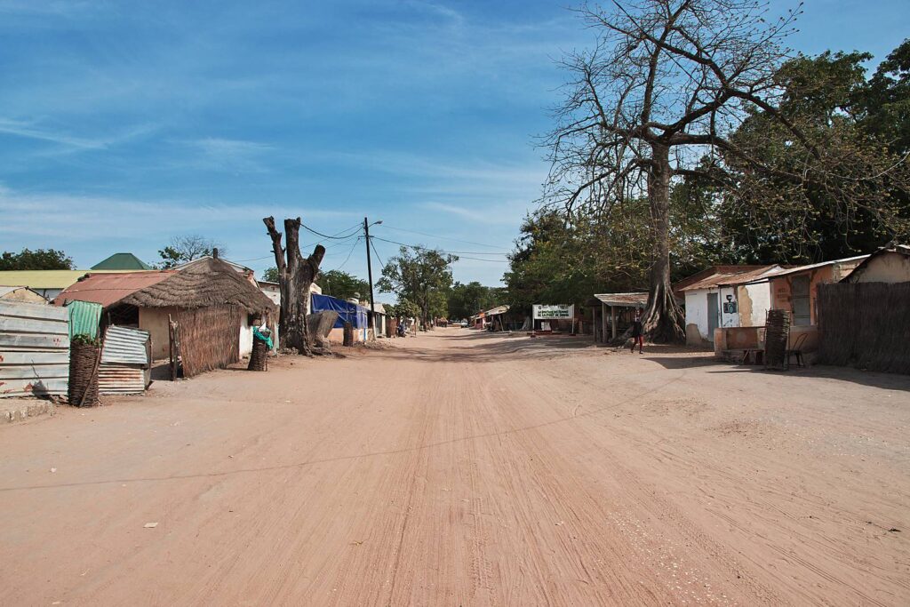 The main street of Toubacouta village, in the Sine-Saloum.